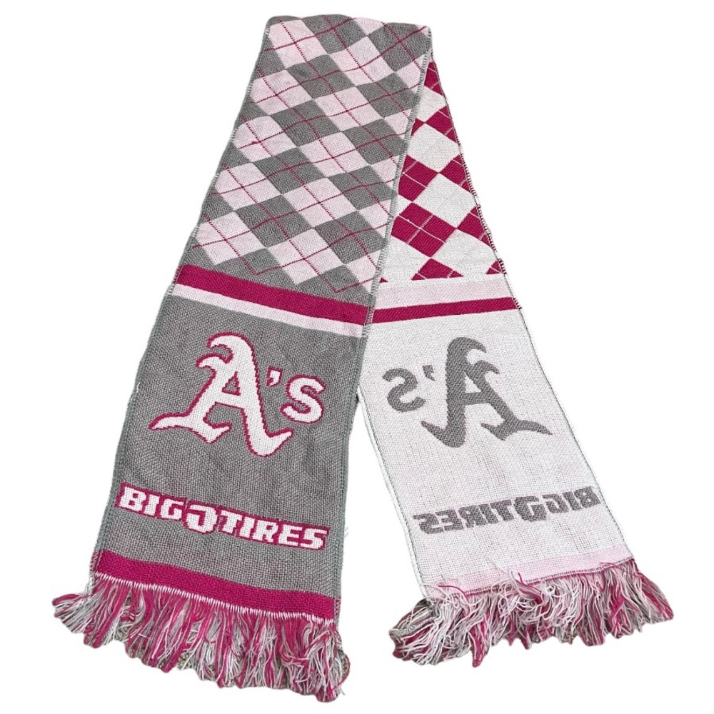 Oakland Athletics A's MLB Scarf, Pink & Grey Fringe